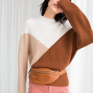 & OTHER STORIES Wool Blend Color Block Mock Neck Sweater XS